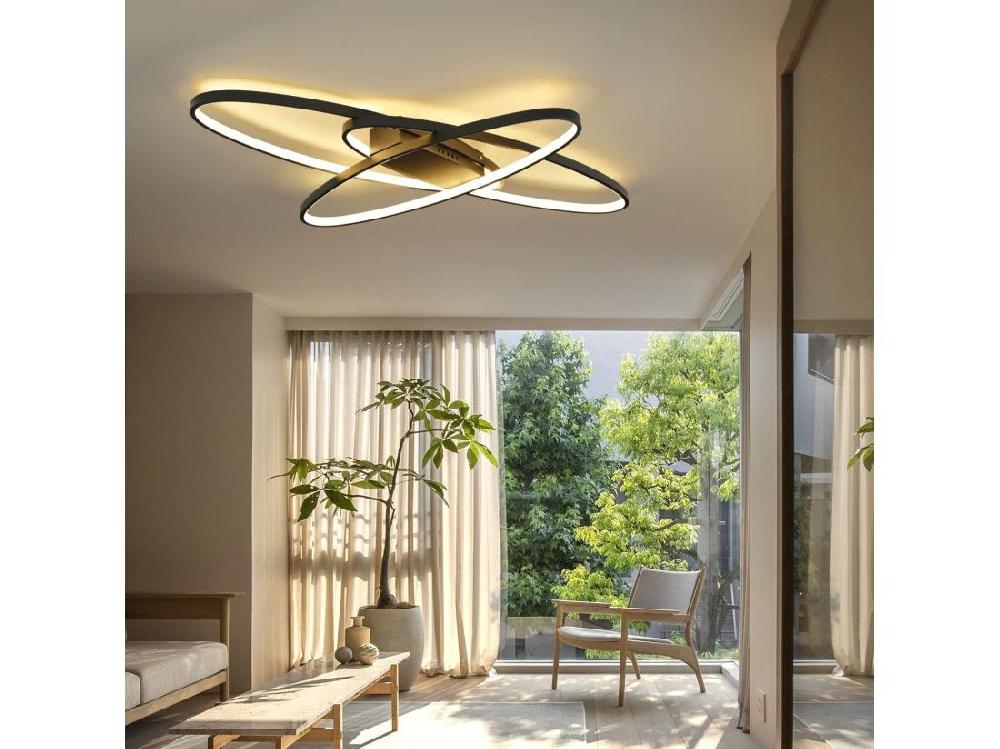 vente unique NETTLIFE Plafonnier LED Noir 75 W à intensité variable avec télécommande Intérieur Moderne pour Salon Chambre Cuisine Salle à Manger et Bureau