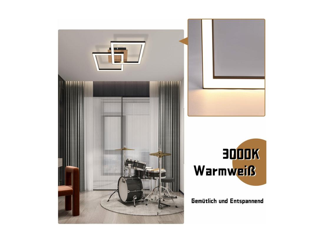 Vente Unique NETTLIFE Plafonnier LED Noir Bois 3000K Blanc Chaud Design Moderne 24W
