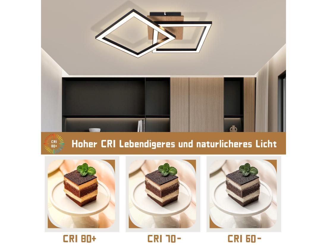 Vente Unique NETTLIFE Plafonnier LED Noir Bois 3000K Blanc Chaud Design Moderne 24W