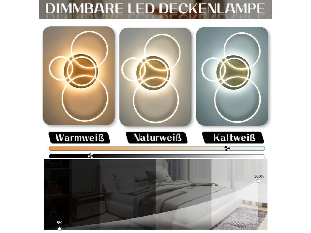 Vente Unique NETTLIFE Plafonnier LED Pour Salon Noir à Intensité Variable Design Moderne 61 Cm Avec Télécommande 50 W