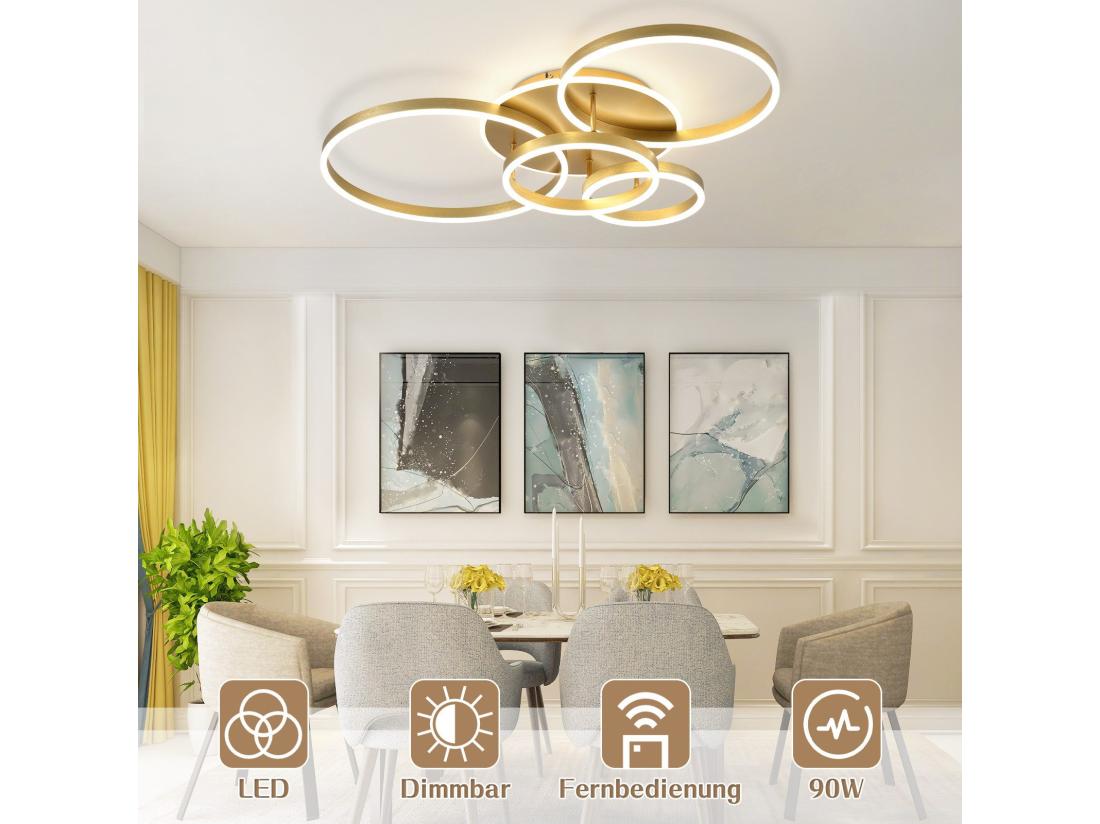 Vente Unique NETTLIFE Plafonnier LED Pour Salon Noir à Intensité Variable Design Moderne 61 Cm Avec Télécommande 50 W