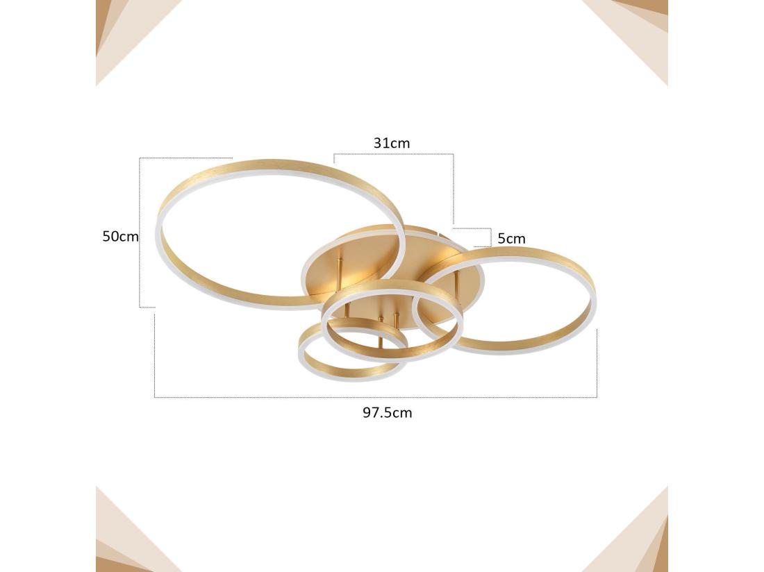 Vente Unique NETTLIFE Plafonnier LED Pour Salon Noir à Intensité Variable Design Moderne 61 Cm Avec Télécommande 50 W