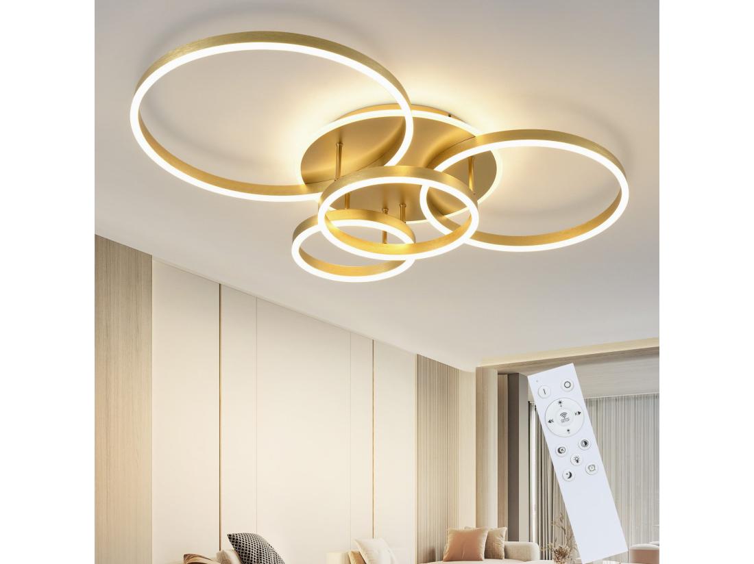 vente unique NETTLIFE Plafonnier LED pour salon Noir à intensité variable Design moderne 61 cm Avec télécommande 50 W