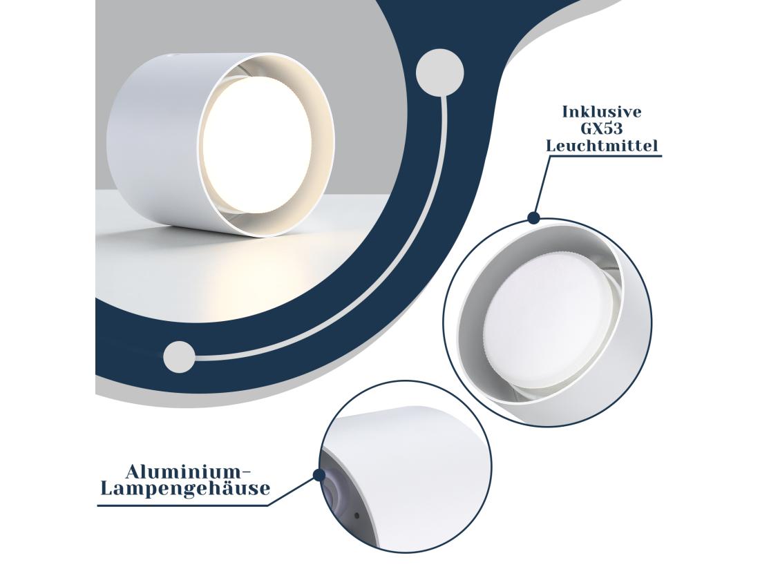 Vente Unique NETTLIFE Plafonnier Spot LED Blanc : Plafond Rond En Saillie Alum. 230V Ampoule GX53 5W 3000K Pour Chambre Couloir