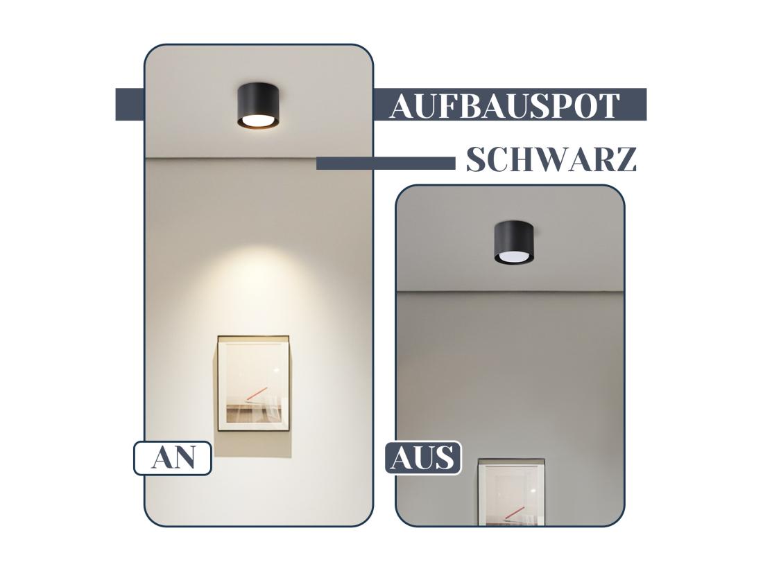 Vente Unique NETTLIFE Plafonnier Spot LED Noir : Plafond Rond En Saillie Alum. 230V Ampoule GX53 5W 3000K Pour Chambre Couloir