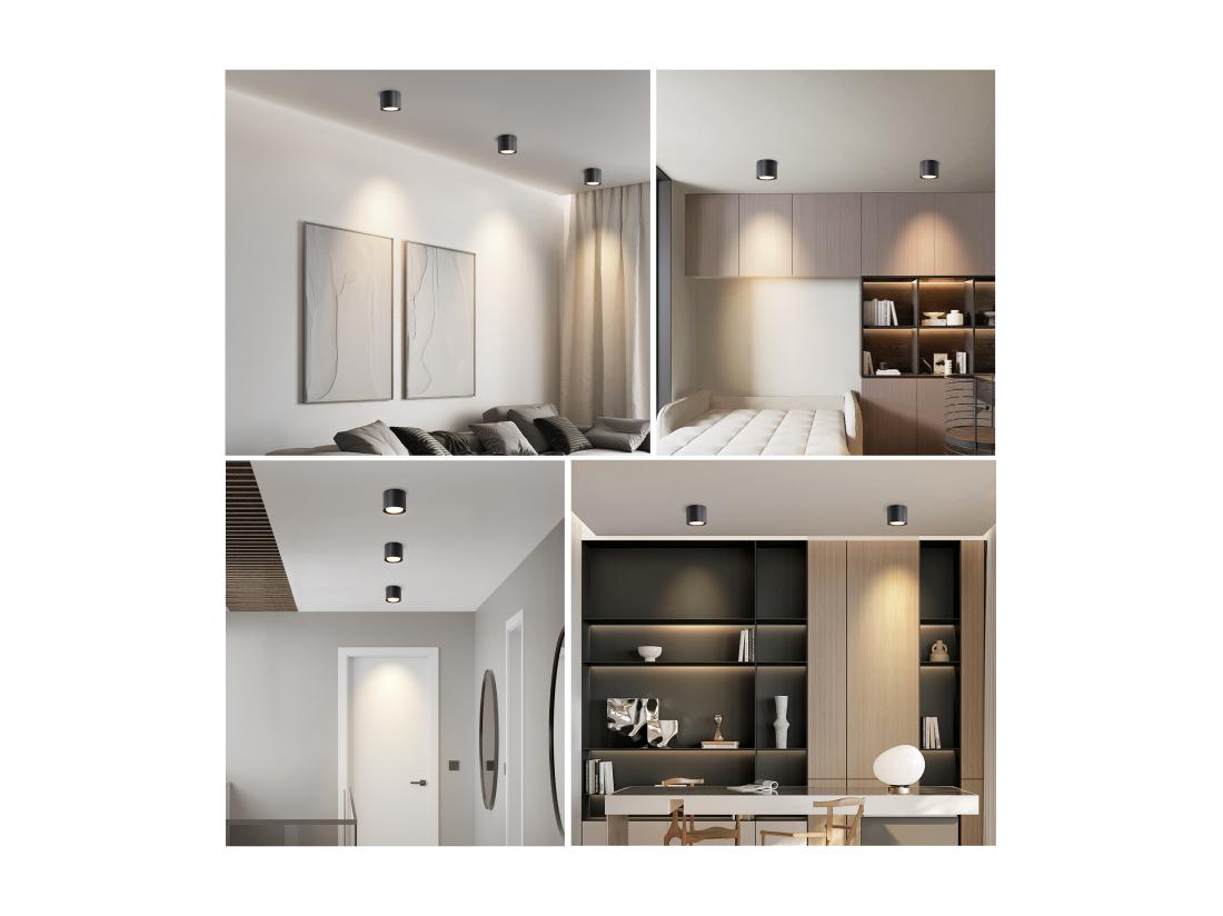 Vente Unique NETTLIFE Plafonnier Spot LED Noir : Plafond Rond En Saillie Alum. 230V Ampoule GX53 5W 3000K Pour Chambre Couloir