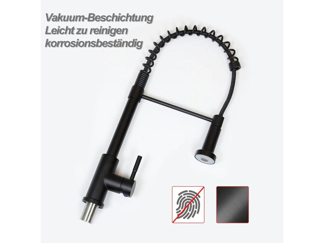 Vente Unique NETTLIFE Robinet De Cuisine Avec Douchette Extractible Mitigeur Cuisine Bec Rotatif Mitigeur D'Évier Haute Pression Avec 2 Types De Jets Noir