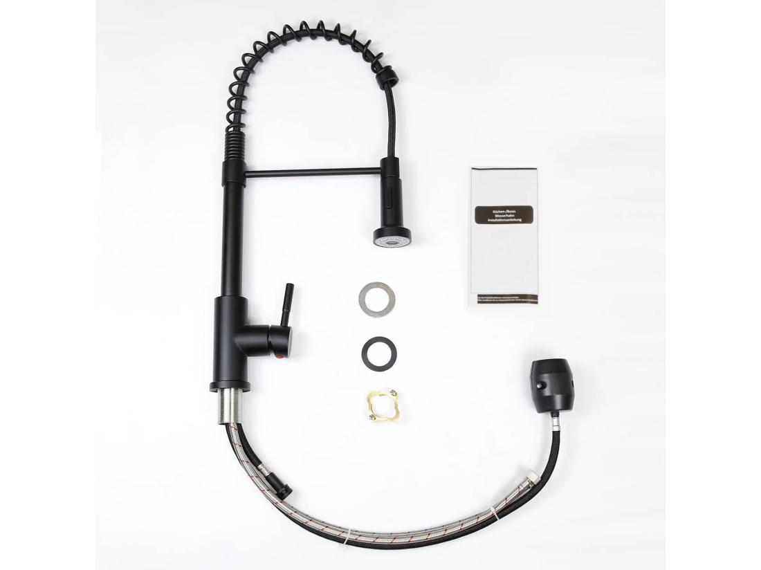 Vente Unique NETTLIFE Robinet De Cuisine Avec Douchette Extractible Mitigeur Cuisine Bec Rotatif Mitigeur D'Évier Haute Pression Avec 2 Types De Jets Noir