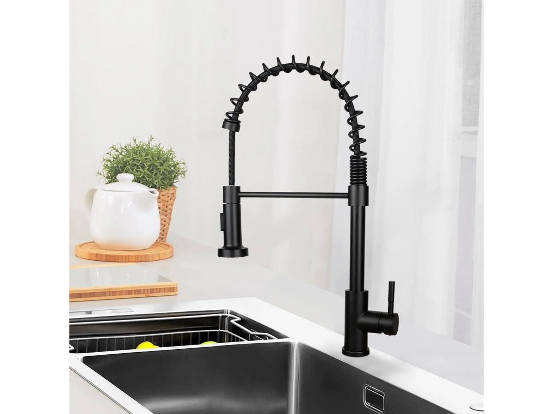 Vente Unique NETTLIFE Robinet De Cuisine Avec Douchette Extractible Mitigeur Cuisine Bec Rotatif Mitigeur D'Évier Haute Pression Avec 2 Types De Jets Noir