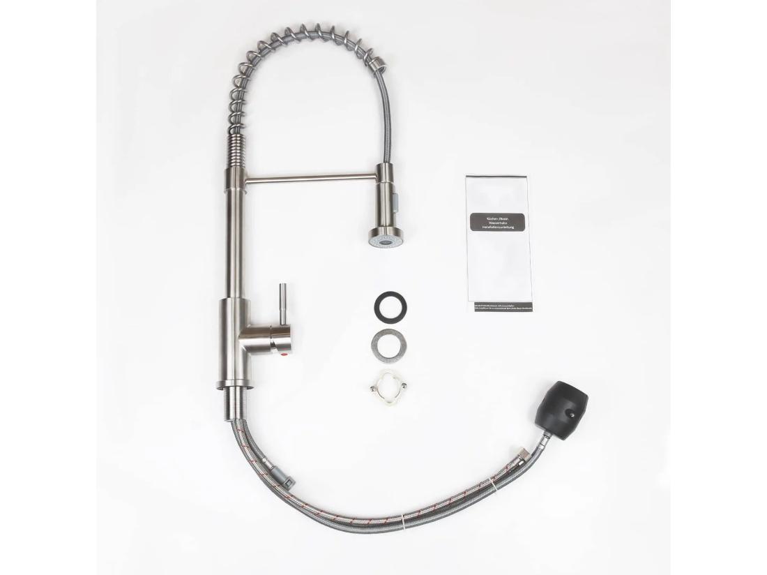 Vente Unique NETTLIFE Robinet De Cuisine Avec Douchette Extractible Mitigeur Cuisine Bec Rotatif Mitigeur D'Évier Haute Pression Avec 2 Types De Jets Nickel