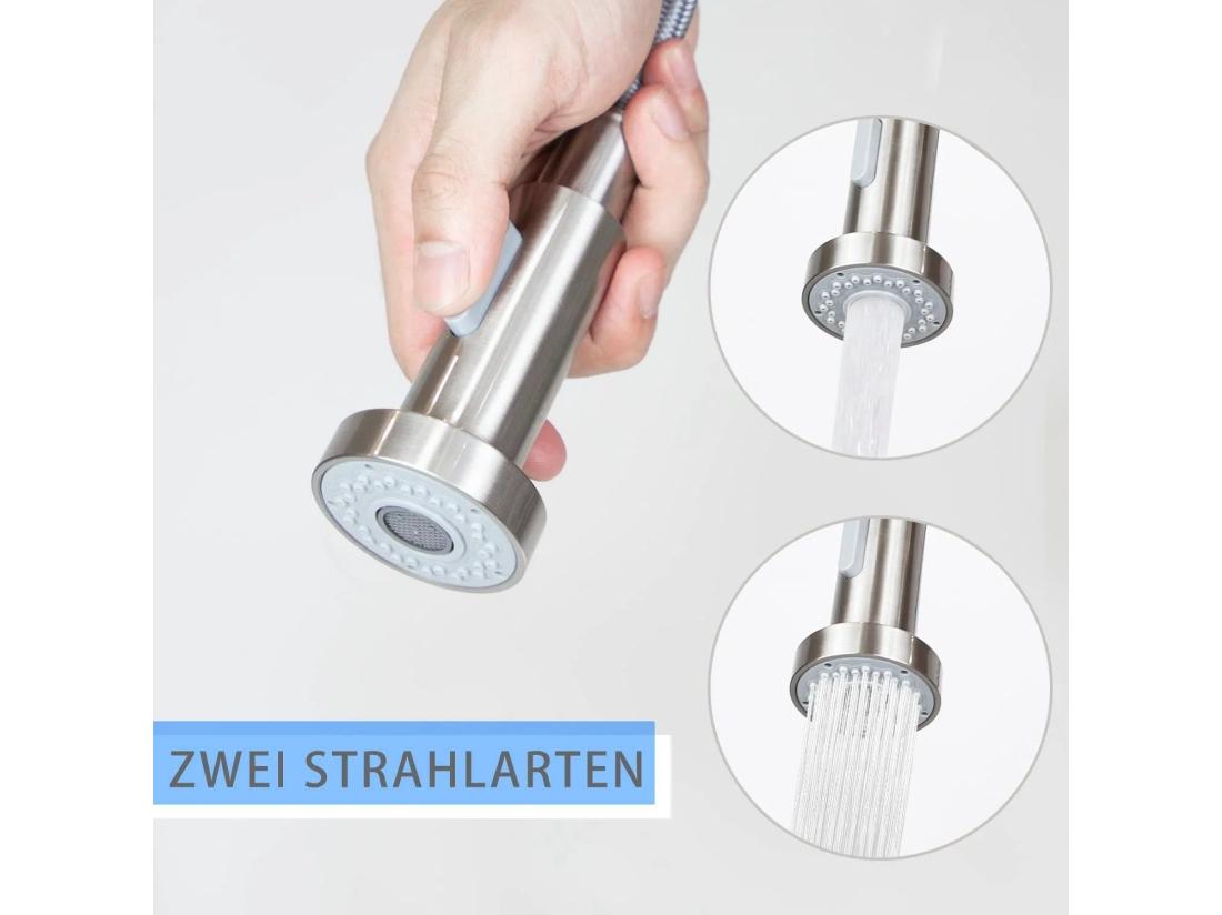 Vente Unique NETTLIFE Robinet De Cuisine Avec Douchette Extractible Mitigeur Cuisine Bec Rotatif Mitigeur D'Évier Haute Pression Avec 2 Types De Jets Nickel