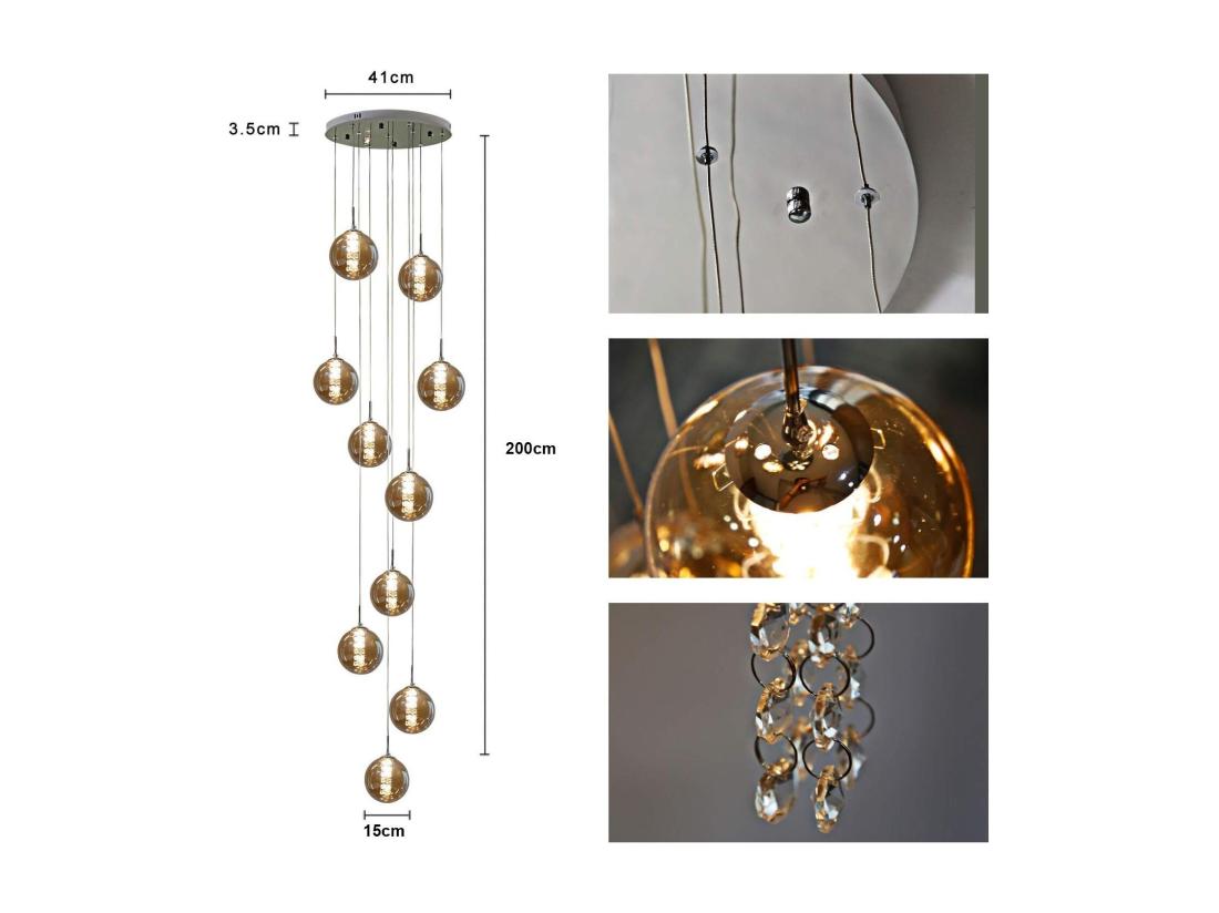 Vente Unique NETTLIFE Suspension Table De Salle à Manger Suspension Réglable En Hauteur Lustre Suspension à 10 Flammes En Verre