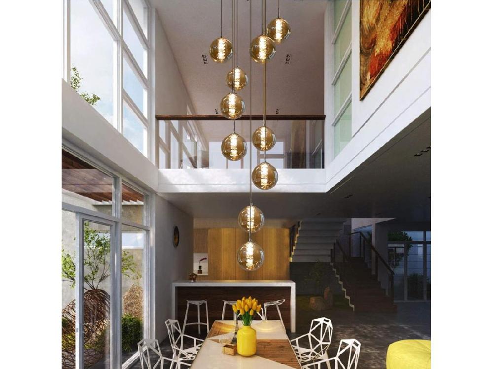 Vente Unique NETTLIFE Suspension Table De Salle à Manger Suspension Réglable En Hauteur Lustre Suspension à 10 Flammes En Verre