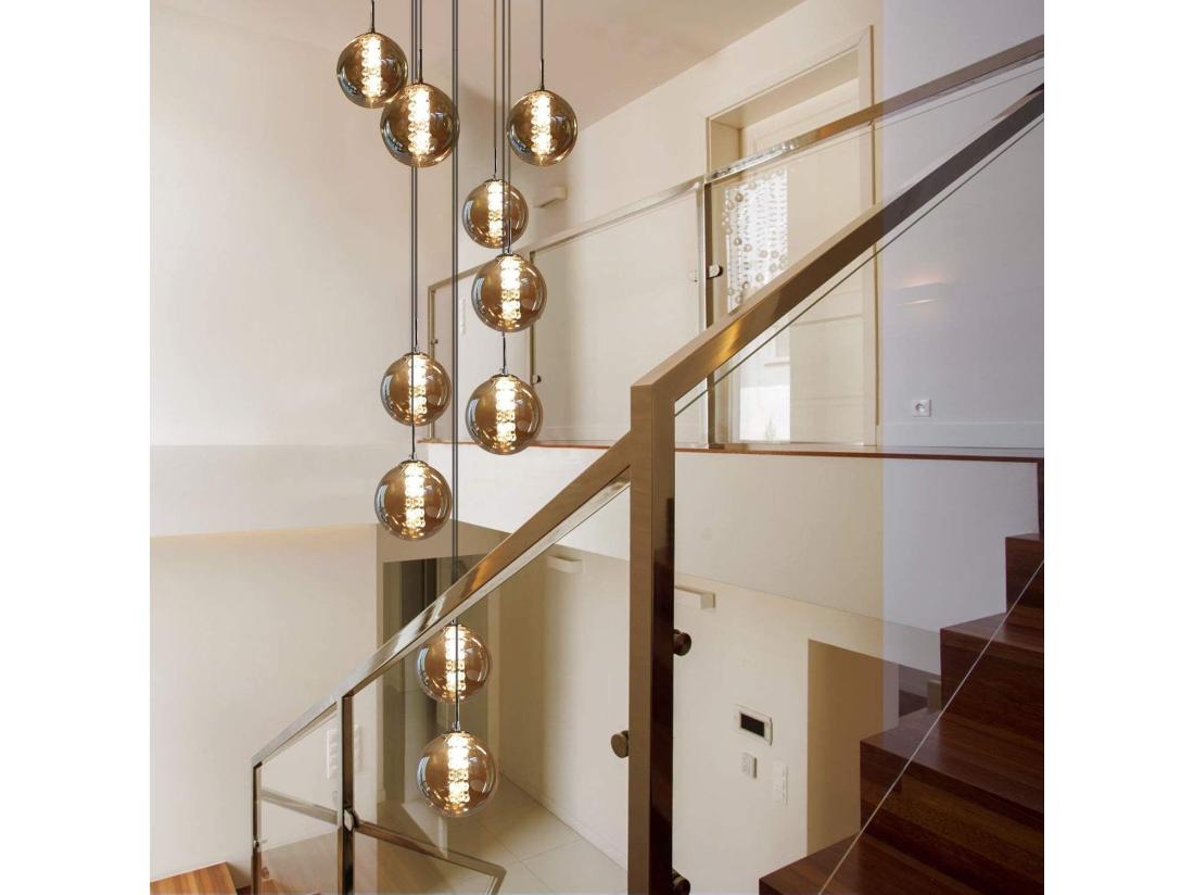 Vente Unique NETTLIFE Suspension Table De Salle à Manger Suspension Réglable En Hauteur Lustre Suspension à 10 Flammes En Verre