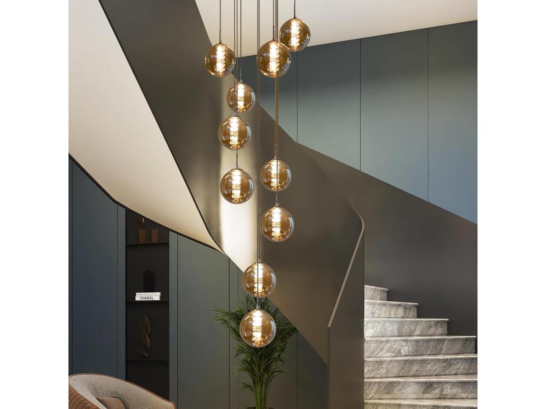 vente unique NETTLIFE Suspension table de salle à manger Suspension réglable en hauteur Lustre Suspension à 10 flammes en verre