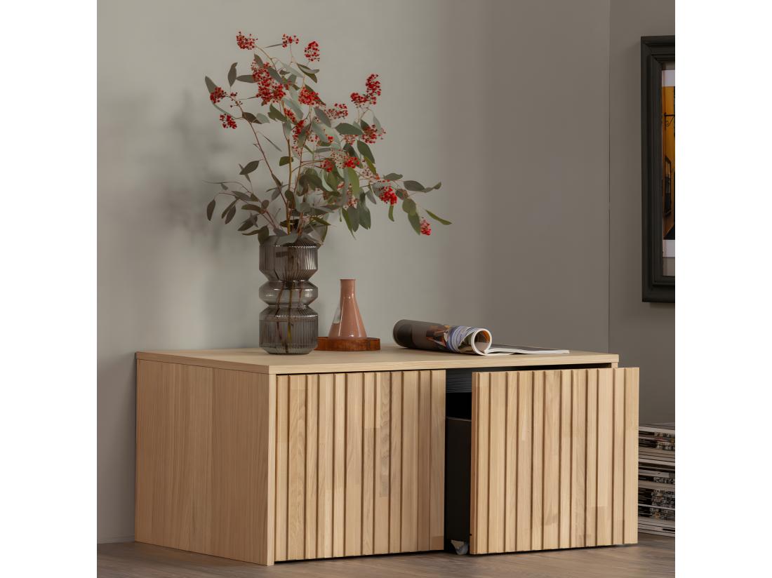vente unique New Gravure - Banc d'entrée avec rangement en bois L88cm - Bois clair