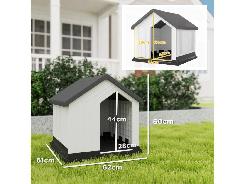 Vente Unique Niche Chien Extérieure - Maison Chien - Niche Plastique - Grille D'aération - Dim. 62L X 61l X 60H Cm - Blanc Gris Noir