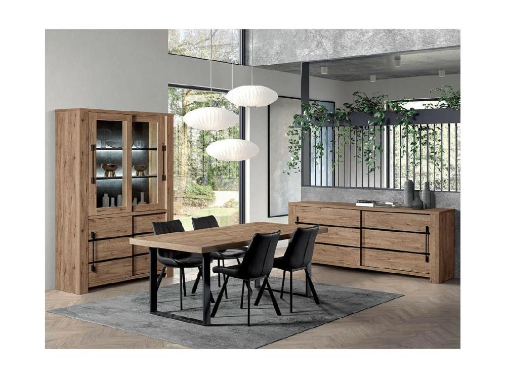 Vente Unique NILLA - Vitrine 4 Portes Aspect Bois Avec Eclairage Led