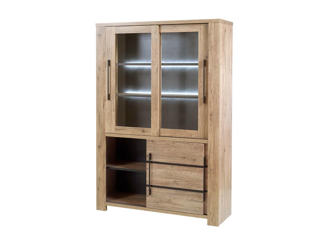 Vente Unique NILLA - Vitrine 4 Portes Aspect Bois Avec Eclairage Led