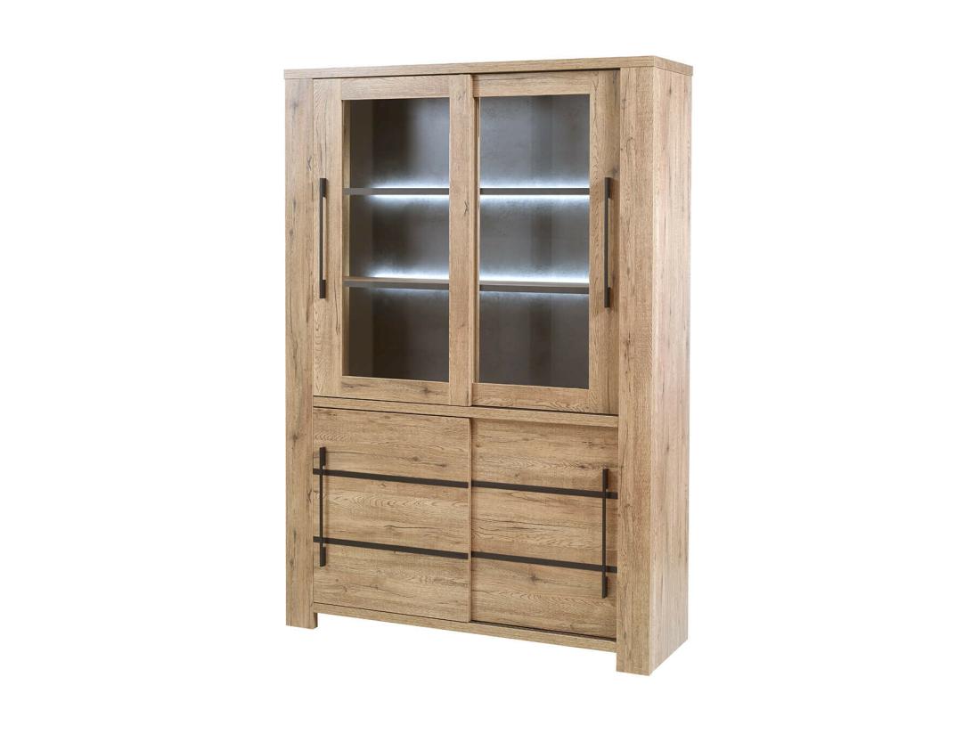 vente unique NILLA - Vitrine 4 Portes Aspect Bois avec Eclairage Led