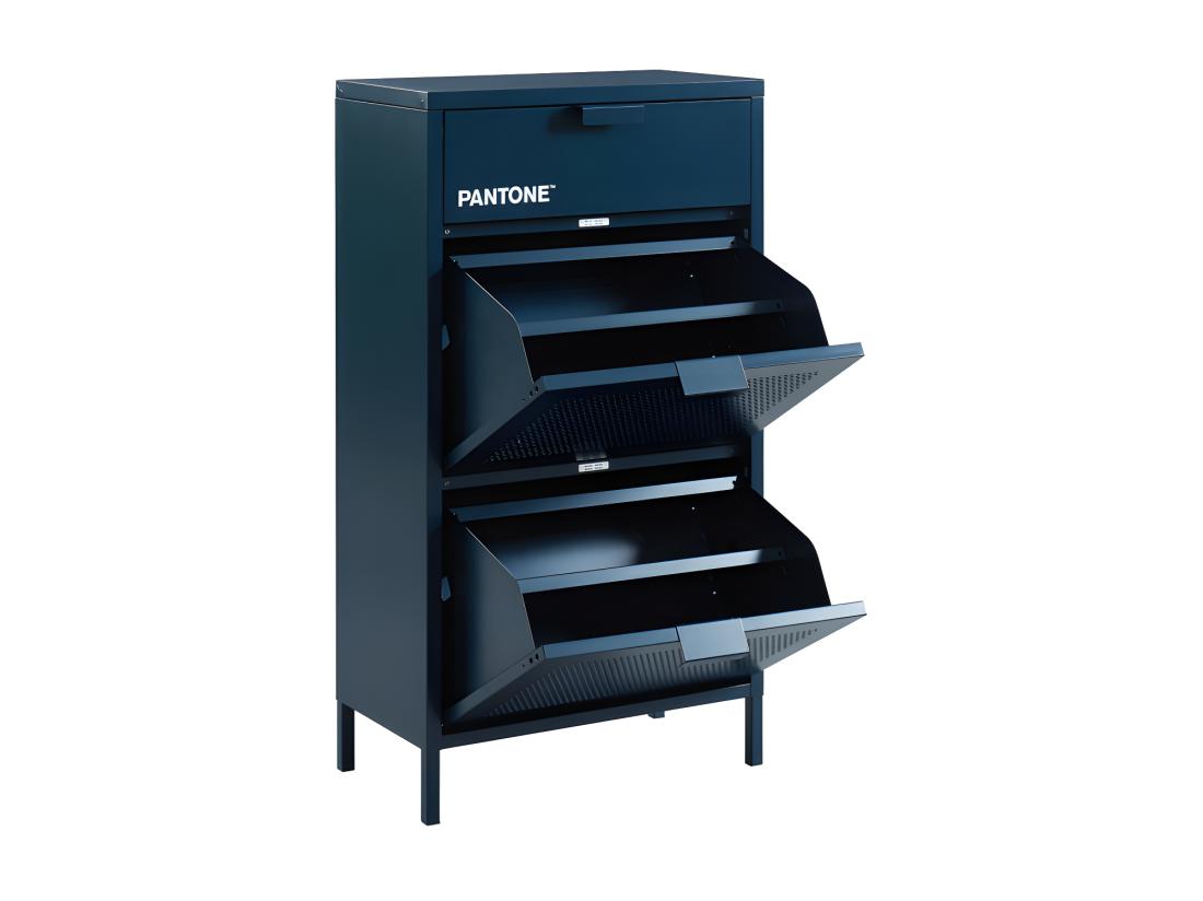 Vente Unique Nino - Meuble à Chaussures 2 Portes 1 Tiroir En Métal PANTONE L55cm - Bleu Nuit