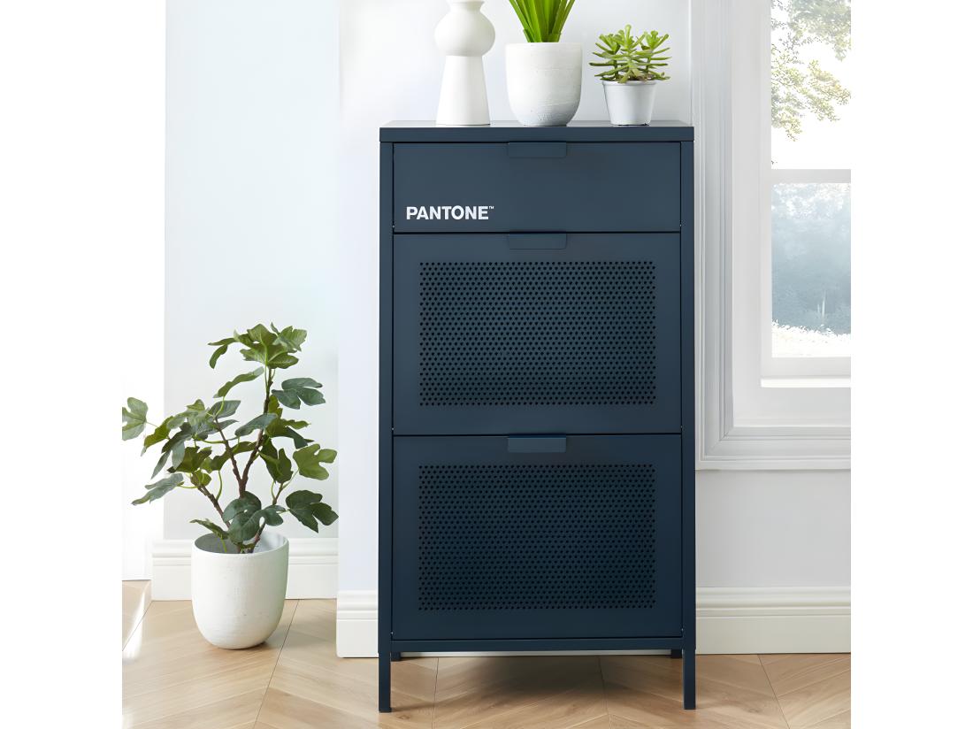 Vente Unique Nino - Meuble à Chaussures 2 Portes 1 Tiroir En Métal PANTONE L55cm - Bleu Nuit