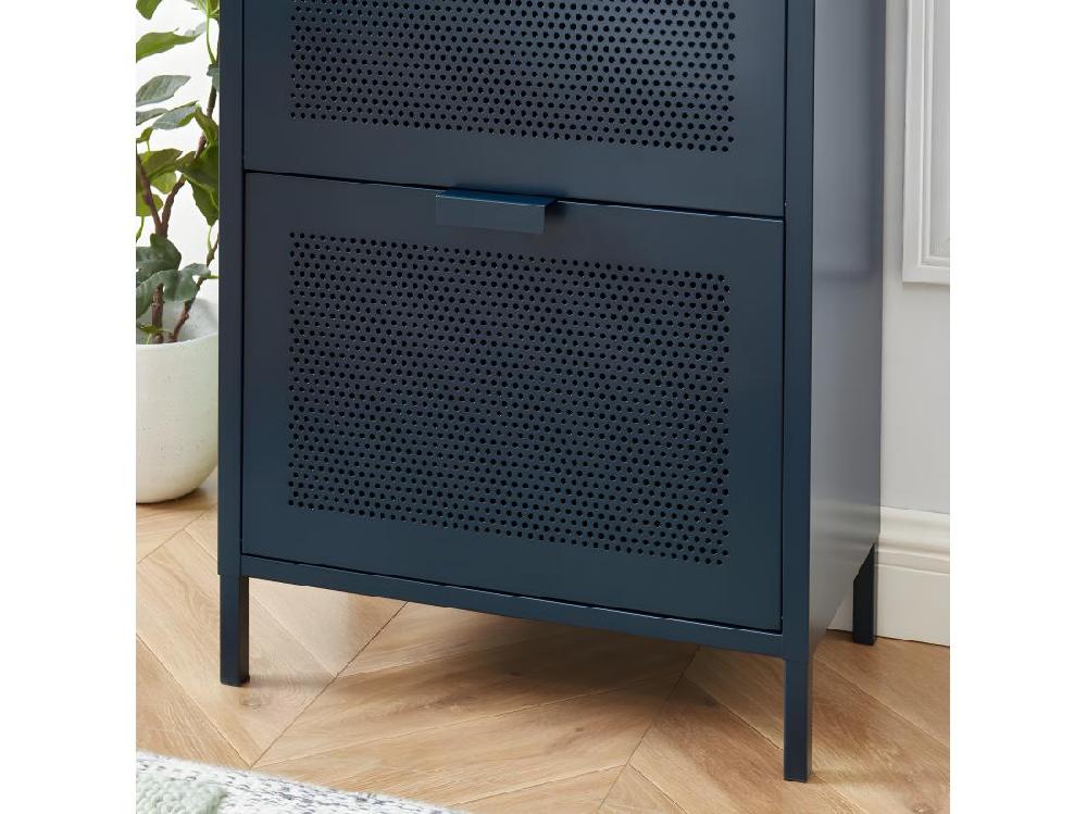 Vente Unique Nino - Meuble à Chaussures 2 Portes 1 Tiroir En Métal PANTONE L55cm - Bleu Nuit