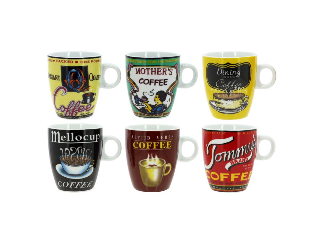 Vente Unique Novastyl - Lot 6 Tasses A Cafe Old School 20cl Porcelaine Decors Assortis