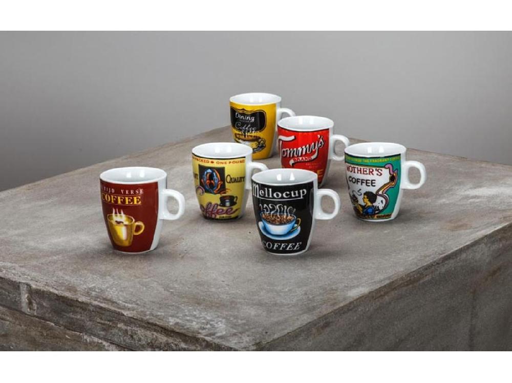 Vente Unique Novastyl - Lot 6 Tasses A Cafe Old School 20cl Porcelaine Decors Assortis
