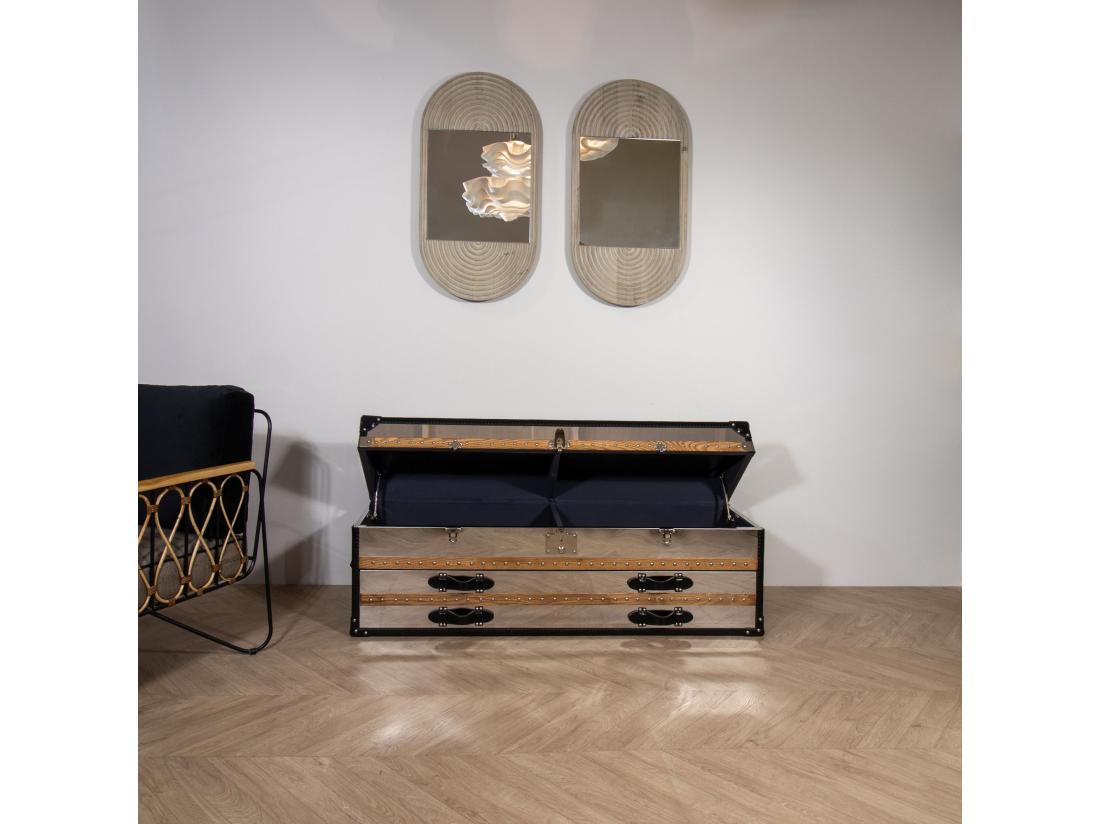 Vente Unique Now's Home - Commode Coffre - 1coffre -2 Tiroirs- Acier & Cuir 140x39x50cm Iliade