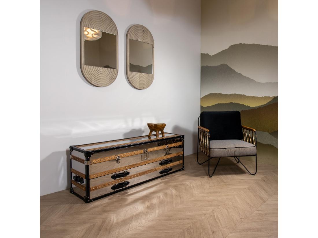 Vente Unique Now's Home - Commode Coffre - 1coffre -2 Tiroirs- Acier & Cuir 140x39x50cm Iliade