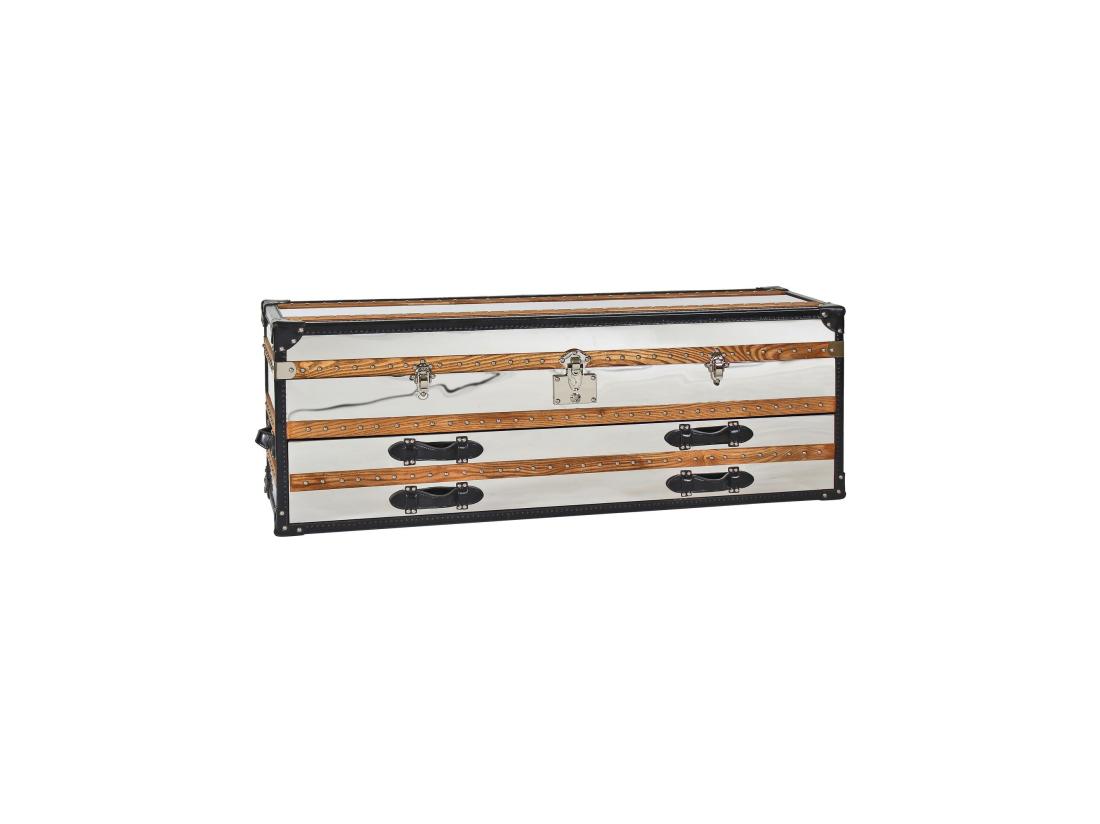 Vente Unique Now's Home - Commode Coffre - 1coffre -2 Tiroirs- Acier & Cuir 140x39x50cm Iliade