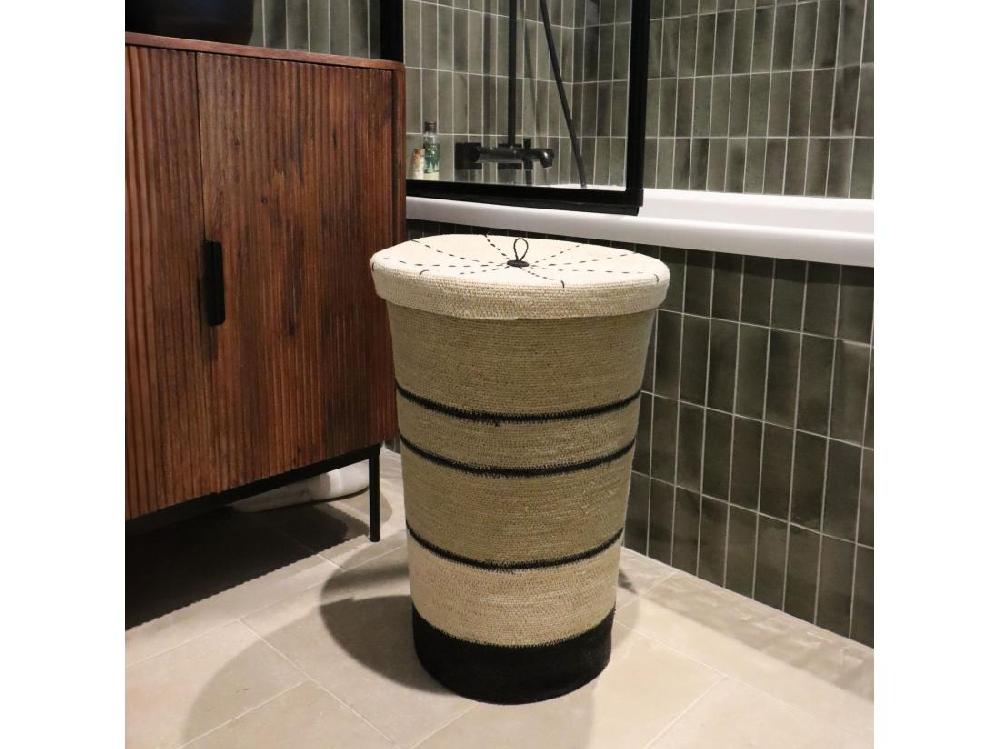 Vente Unique Now's Home - Panier A Linge En Jonc De Mer Naturel Et Noir 38xh57cm Grenada