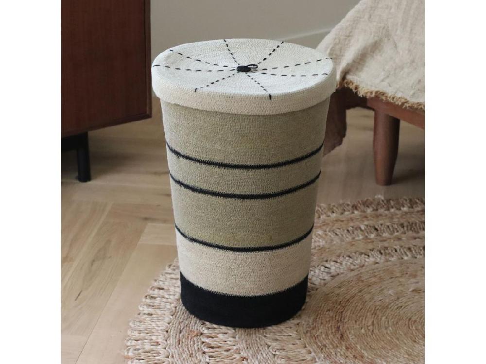 Vente Unique Now's Home - Panier A Linge En Jonc De Mer Naturel Et Noir 38xh57cm Grenada