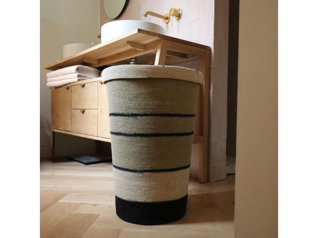 Vente Unique Now's Home - Panier A Linge En Jonc De Mer Naturel Et Noir 38xh57cm Grenada