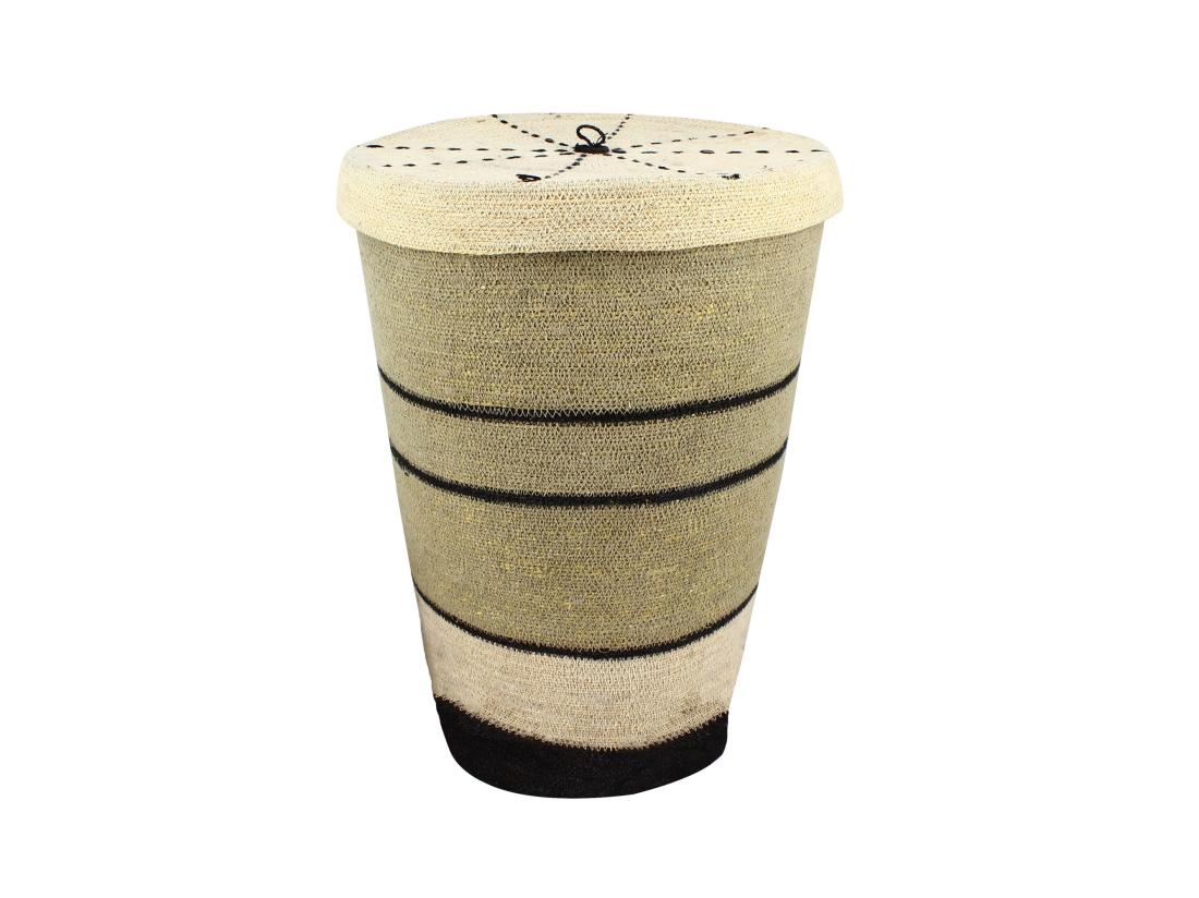 vente unique Now's Home - Panier A Linge En Jonc De Mer Naturel Et Noir 38xh57cm Grenada