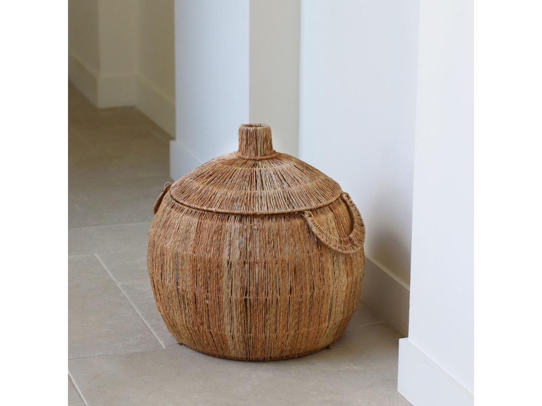 vente unique Now's Home - Panier En Jute Naturelle Avec Couvercle Et Poignees D40xh40cm Sibu