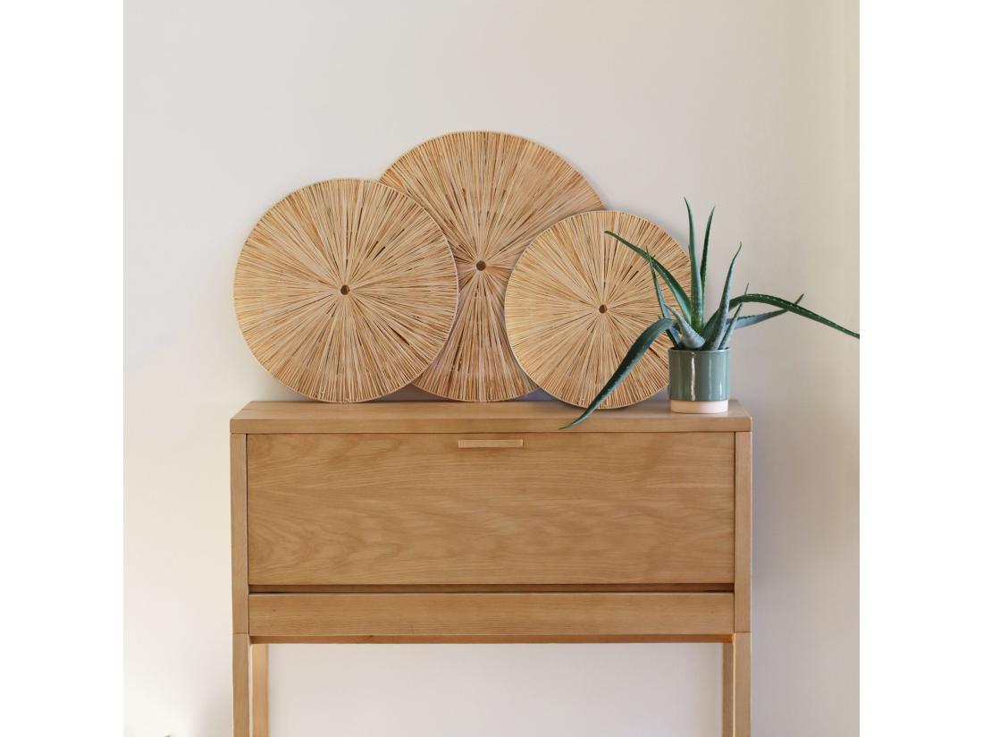 Vente Unique Now's Home - Set De 3 Decorations Murales En Raphia Naturel D60/50/40cm Miri