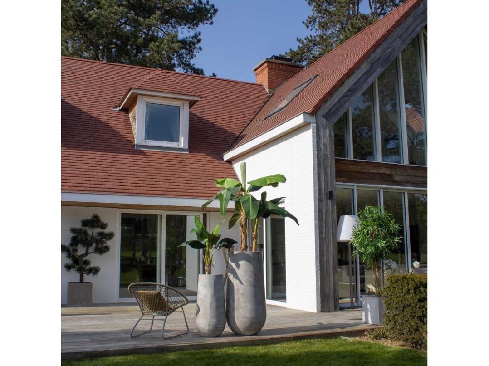 Vente Unique Now's Home - Set2 Pots Ronds En Fibre D'argile Taupe D40xht80 Et D55xht110cm Faro