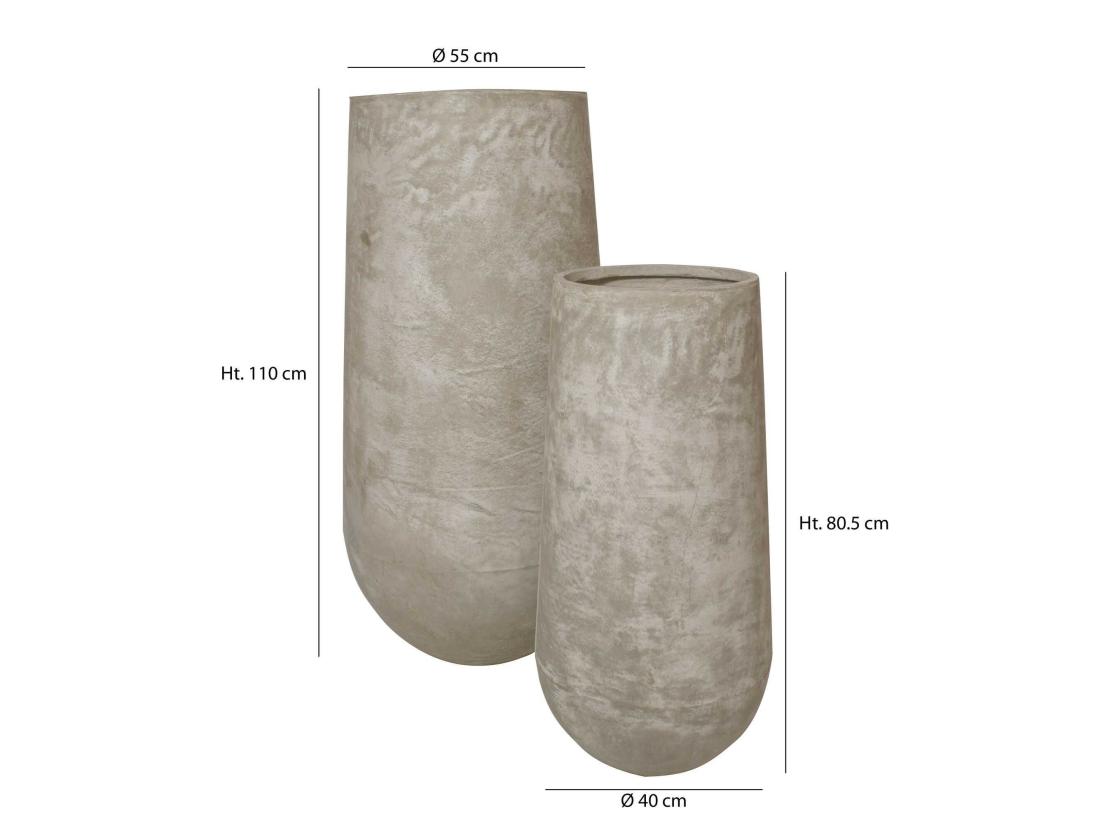 Vente Unique Now's Home - Set2 Pots Ronds En Fibre D'argile Taupe D40xht80 Et D55xht110cm Faro