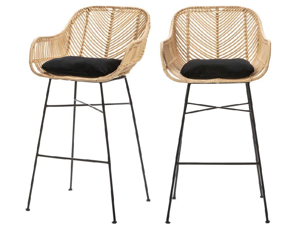 Vente Unique Nunuhai - Lot De 2 Tabourets De Bar En Rotin H68cm - Naturel