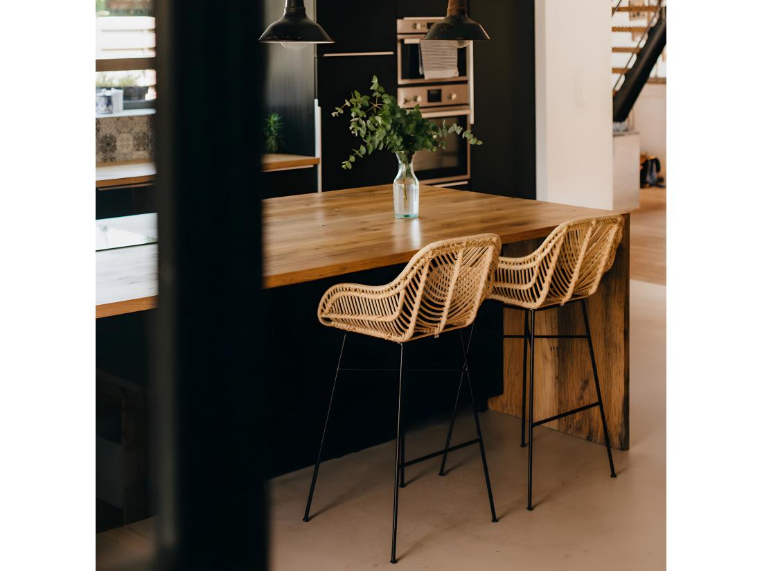 Vente Unique Nunuhai - Lot De 2 Tabourets De Bar En Rotin H68cm - Naturel