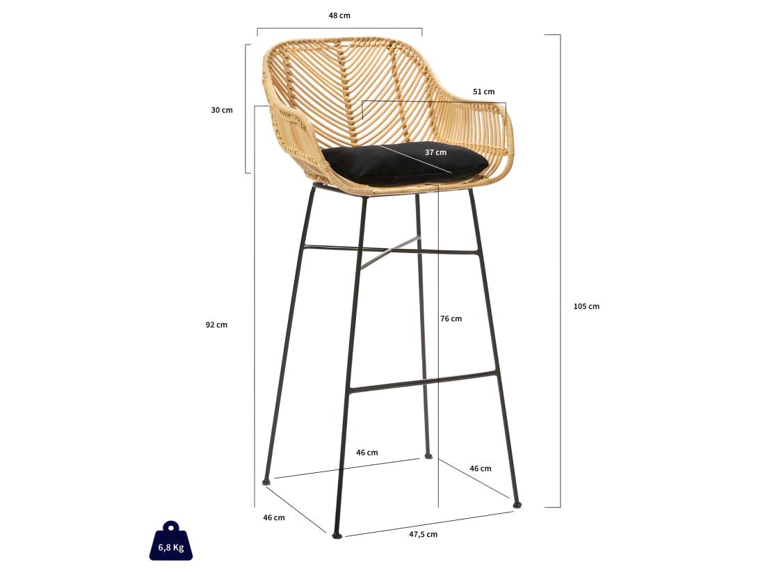 Vente Unique Nunuhai - Lot De 2 Tabourets De Bar En Rotin H76cm - Naturel