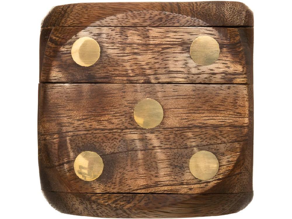 Vente Unique Objet Déco Jeu De 5 Dés Dans Une Boite En Forme De Dé En Bois De Manguier Et Laiton