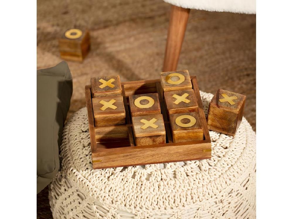 Vente Unique Objet Déco Jeu De Morpion En Bois De Manguier Et Laiton 23 X 23 Cm