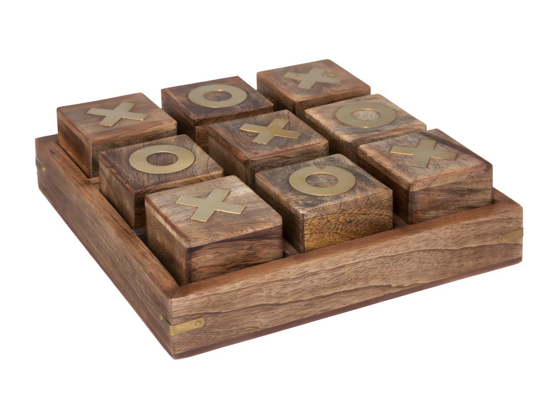 vente unique Objet déco Jeu de Morpion en Bois de Manguier et Laiton 23 x 23 cm