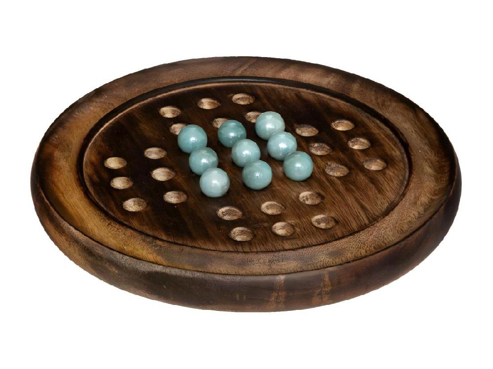 vente unique Objet déco Jeu de solitaire avec Support en Bois de Manguier et Billes en Verre