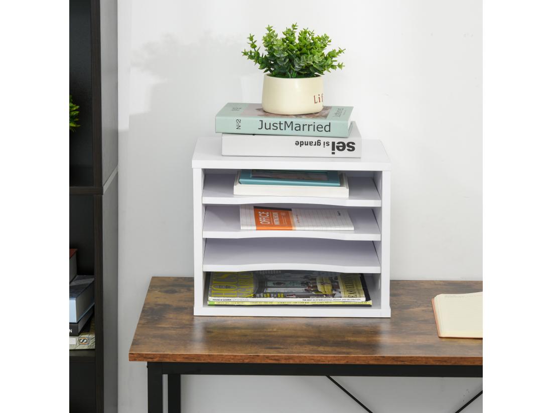 Vente Unique Organiseur Bureau Bois Blanc Avec 4 Couches Fournitures Support D'imprimante Dim. 35 5L X 25l X 28 6H Cm