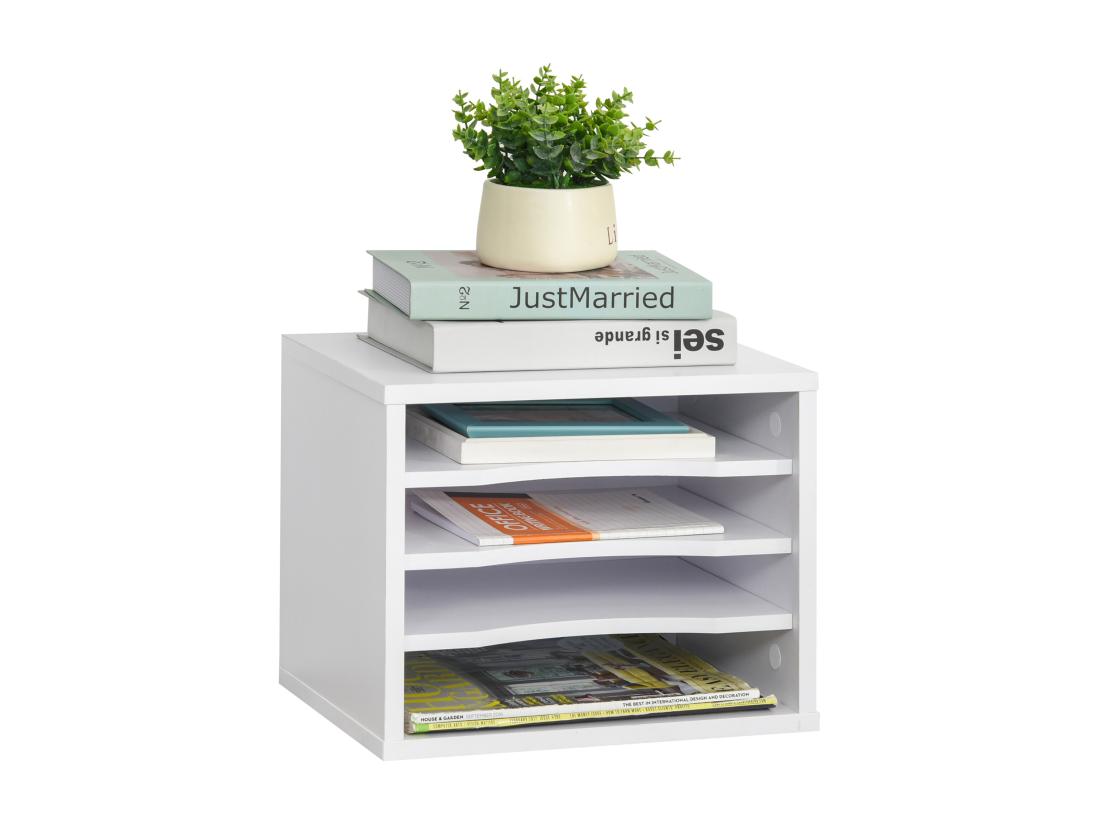 vente unique Organiseur bureau bois blanc avec 4 couches fournitures support d'imprimante dim. 35 5L x 25l x 28 6H cm