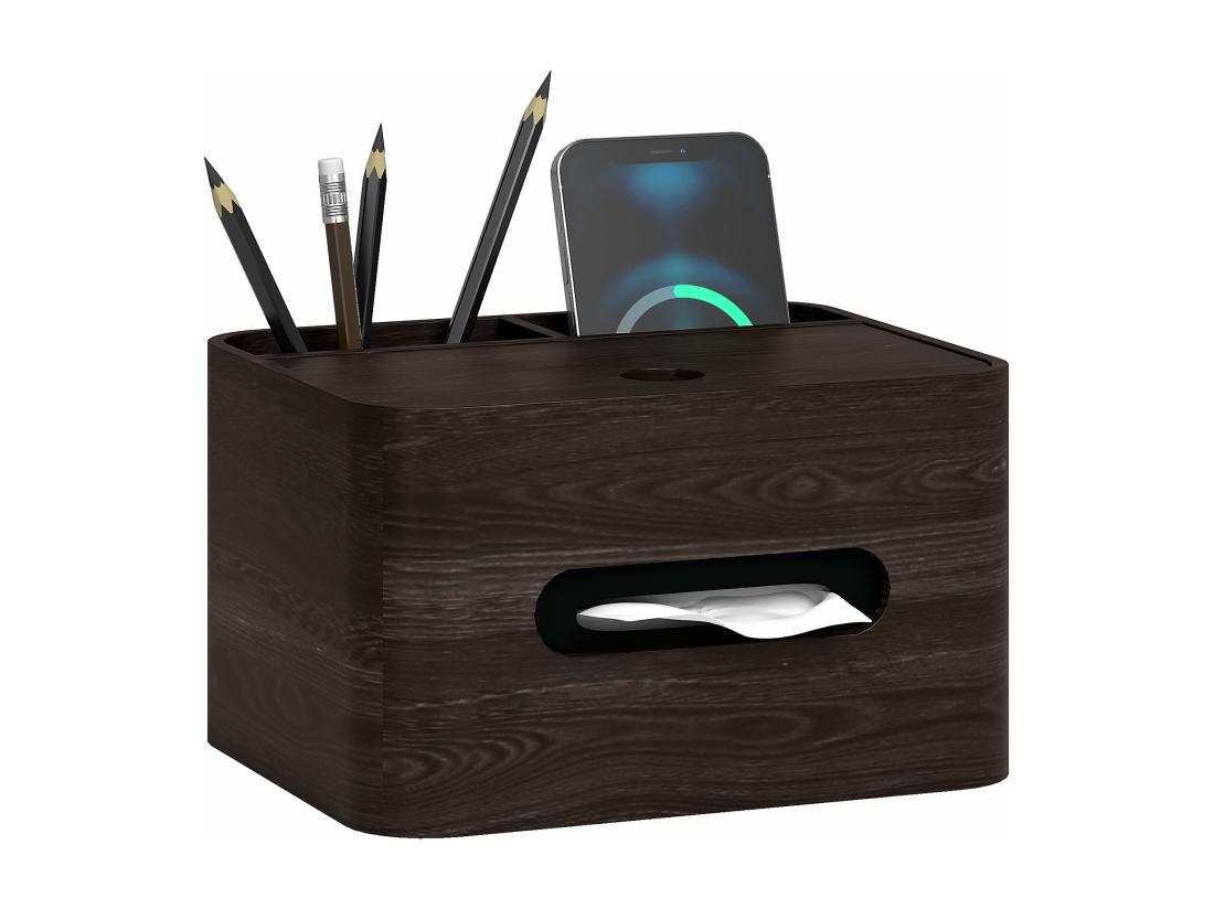 Vente Unique Organiseur De Bureau Rangement Bureau - 2 Compartiments Boîte à Mouchoirs - Aspect Bois Foncé